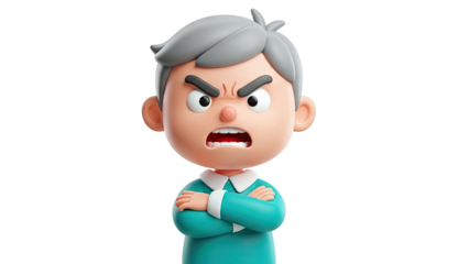 Cartoon character expressing anger with arms crossed