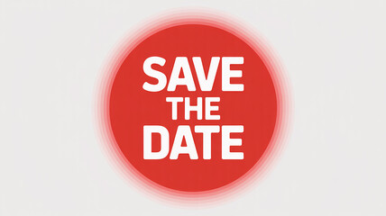 Red Circle with White Text Save The Date on a Light Gray Background announcement wedding