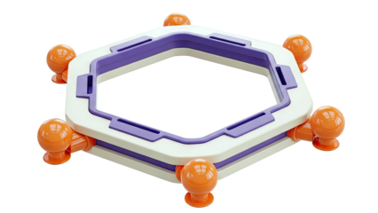 Hexagonal Frame with Orange Spheres and Purple Accents