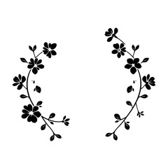 Elegant Symmetrical Floral Wreaths Illustration with Delicate Blossoms and Leaves for Decorative Designs