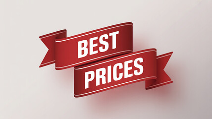 Red ribbon banners with white text BESTPRICES overlapping each other best prices