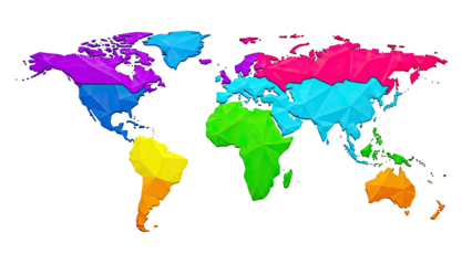 Low-Poly World Map with Colorful Continents