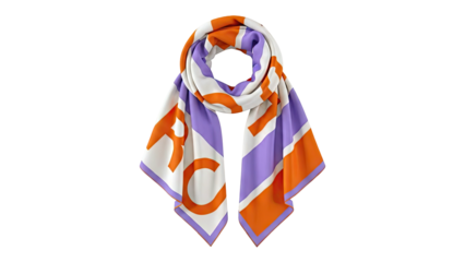 Orange, Purple, and White Lettered Scarf