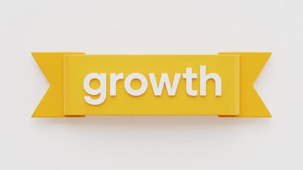 Yellow banner with the word growth in white letters on a light gray background text