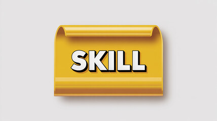 Yellow banner with the word SKIL in white bold letters on a light gray background