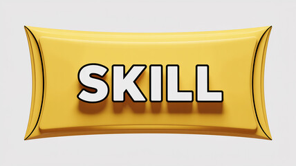 Yellow Pillow Shaped Banner with the Word SKIL in White Text skill sign