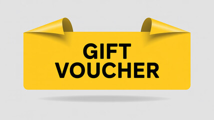 Yellow Rectangular Gift Voucher Banner With Curled Edges On White Background coupon