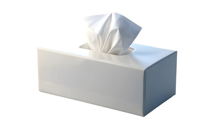 A white tissue box with a tissue sticking out on a black background