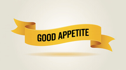 Yellow ribbon banner with black text GODAPETITE and shadow on light background