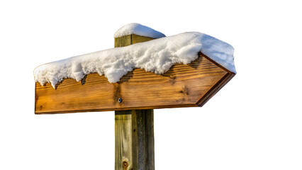 A wooden signpost covered in snow against a dark background