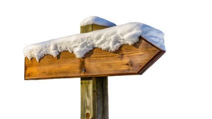 A wooden signpost covered in snow against a dark background
