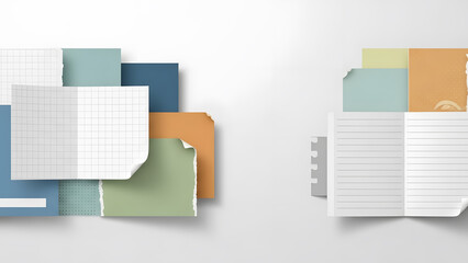 Minimalist geometric background with notebook and paper shapes