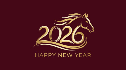 2026 Year of the Horse vector design with golden typography, zodiac animal illustration, festive greeting &mdash; perfect for Chinese New Year cards and celebration graphics