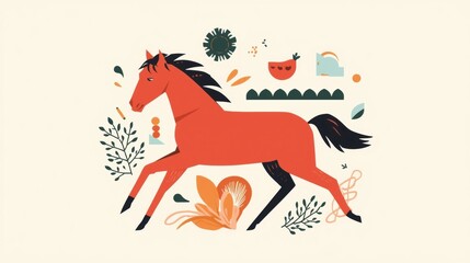 Vibrant horse in whimsical landscape