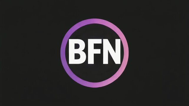 A geometric composition with white letters reading "BFN" overlayed on a purple and magenta shape inside a white diamond against black