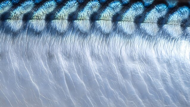 Close up of blue fish scales texture.