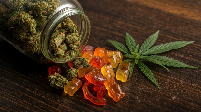 Cannabis infused gummy bears and buds
