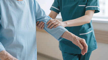 caregiver-holding-elderly-arm-guidance-support-walking