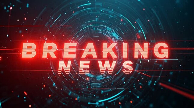Dramatic 3D text 'BREAKING NEWS' with a bright light flare on a dark, textured background, conveying urgency and importance.