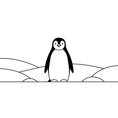 Cute cartoon penguin sitting on a branch on a white background illustration