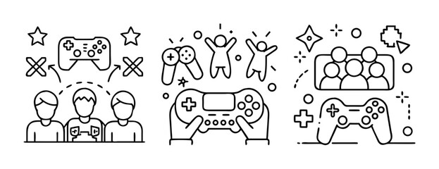 Obraz premium Video game concept icons featuring controllers, players, and online