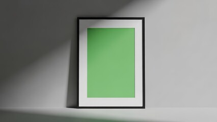 Green picture frame on gray wall.