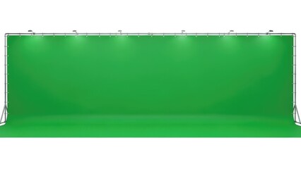 Green screen studio background lighting setup.