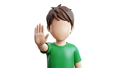 3D Cartoon Boy Making Stop Gesture