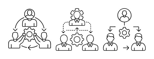 Business management concepts with people, gears, and arrows illustrating