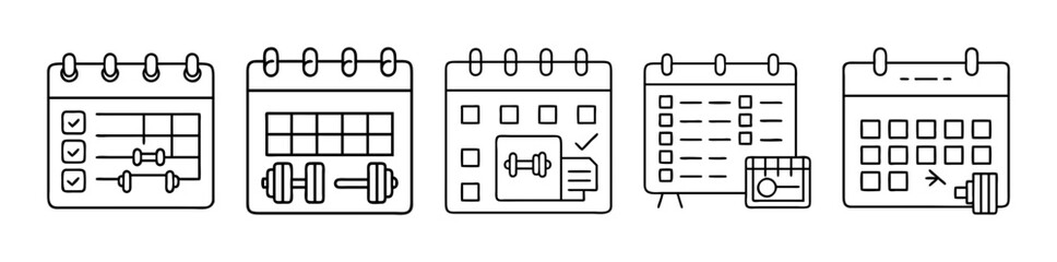 Collection of fitness workout planning and tracking calendar icons