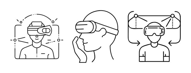 Modern virtual reality technology and immersive user experience line art
