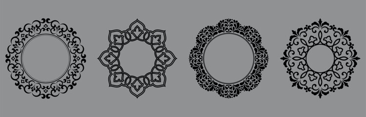 Set of decorative frames Elegant vector element for design in Eastern style, place for text. Floral black and gray borders. Lace illustration for invitations and greeting cards