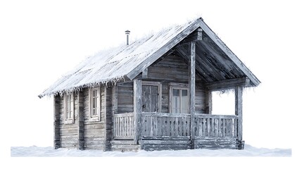 Cozy rustic wooden cabin in snowy landscape