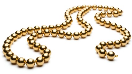 Golden pearl bead string home decor element, isolated and arranged in a decorative pattern