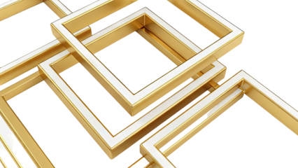 Abstract Gold and White Square Frames on White Background
