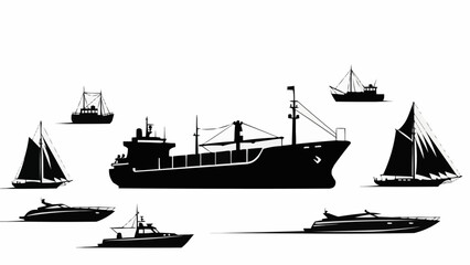 Obraz premium Collection of Silhouetted Ships and Boats on White Background.