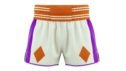Boxing shorts with orange and purple accents