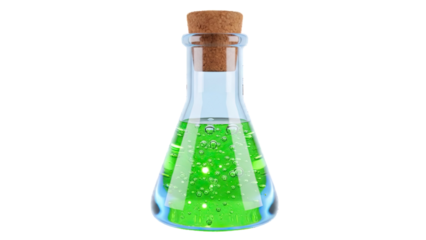 Glass Flask with Green Bubbling Liquid and Cork Stopper