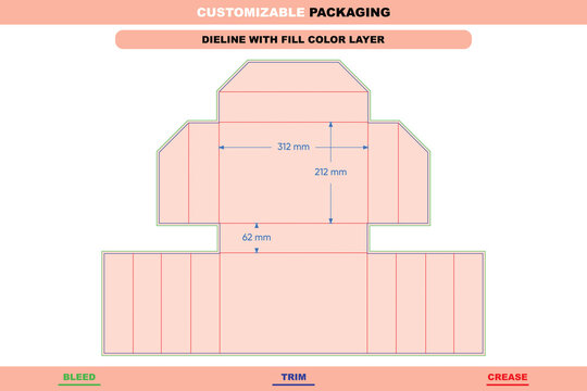 Custom dimensions tuck end folding divider inserts dieline for packaging box design with sturdy structure and printing layout guided by die line for secure product packs