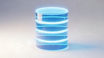 Glowing blue cylindrical object with horizontal stripes