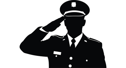 A striking black silhouette of a military officer giving a salute demonstrating respect and honor silhouette