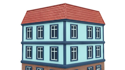 Fototapeta premium Stylized Light Blue Building with Red Roof