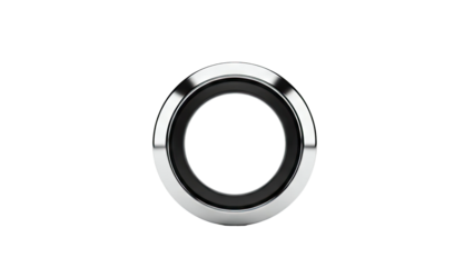 Close-up of a metallic ring with a black center against a white background