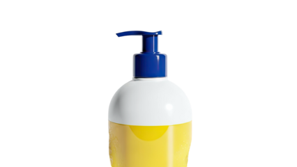 Yellow pump bottle with blue dispenser