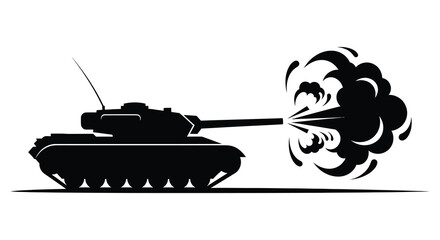 A powerful tank firing its cannon with a large explosion depicted as a striking silhouette © nhpvect02