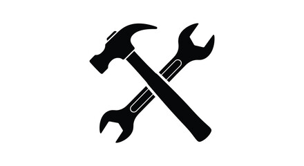 A striking black and white depiction of crossed hammer and wrench tools a bold silhouette © nhpvect02