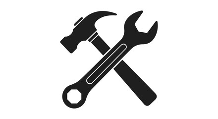 A striking depiction of crossed hammer and wrench tools in a black silhouette © nhpvect02