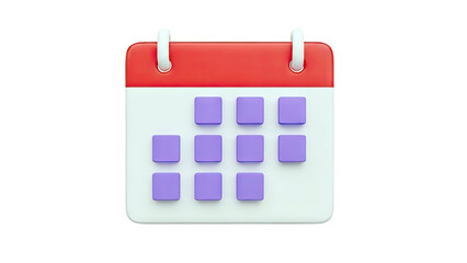 3D Calendar Icon with Red Header and Purple Squares