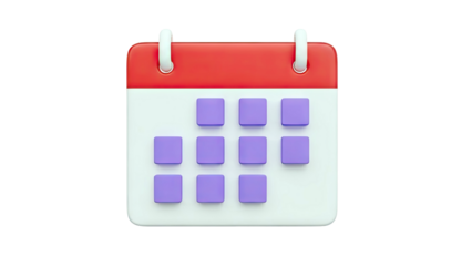 3D Calendar Icon with Red Header and Purple Squares