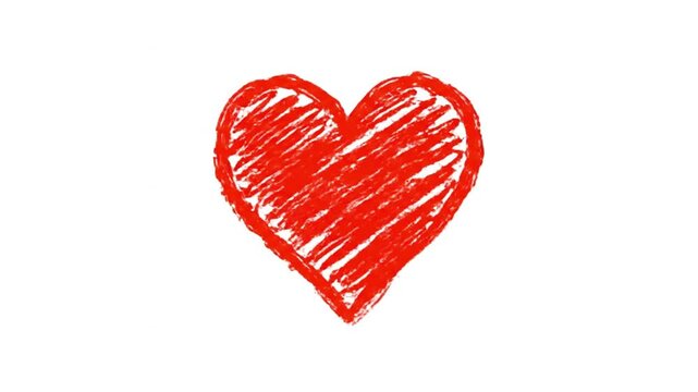 A cute and simple hand-drawn style animation of a red scribbled heart beating on a white background. 